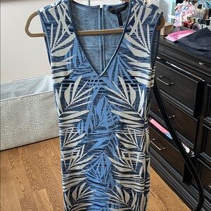 BCBGMaxAzria Blue and White Leaf Print Mini Dress